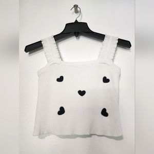 Knit crop Top, Black Heart embroidery